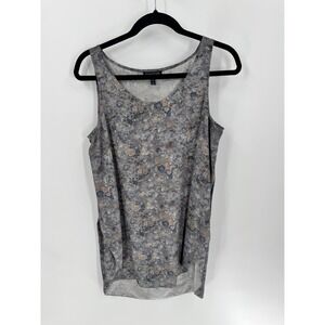 Eileen Fisher‎ Silk Tank Top Women Small Petite Gray Abstract High Low Slits